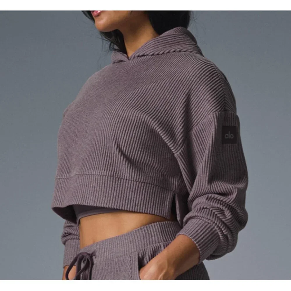 Alo Muse Hoodie Raisinette Heather Ribbed Violet Hood Sweater Hooded Sweatshirt